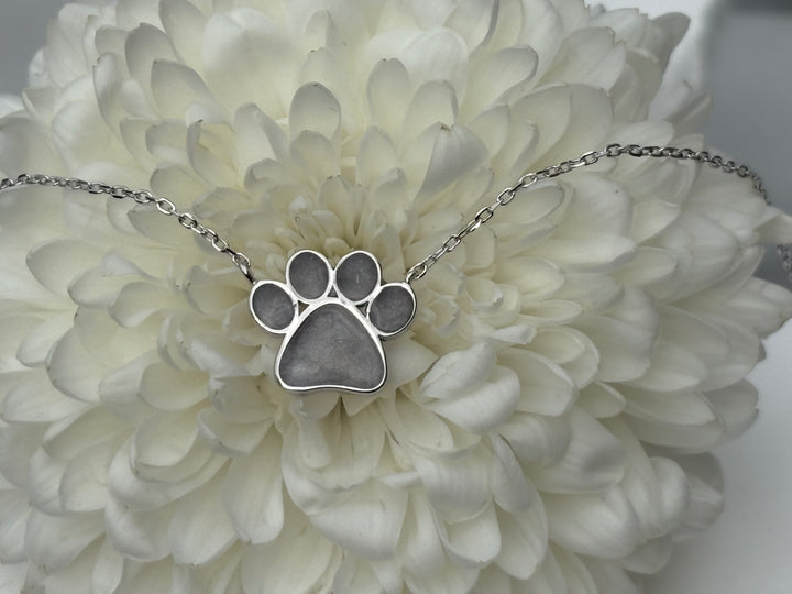 Paw Print on My Heart Necklace - Pet Ashes or Fur Memorial Jewelry