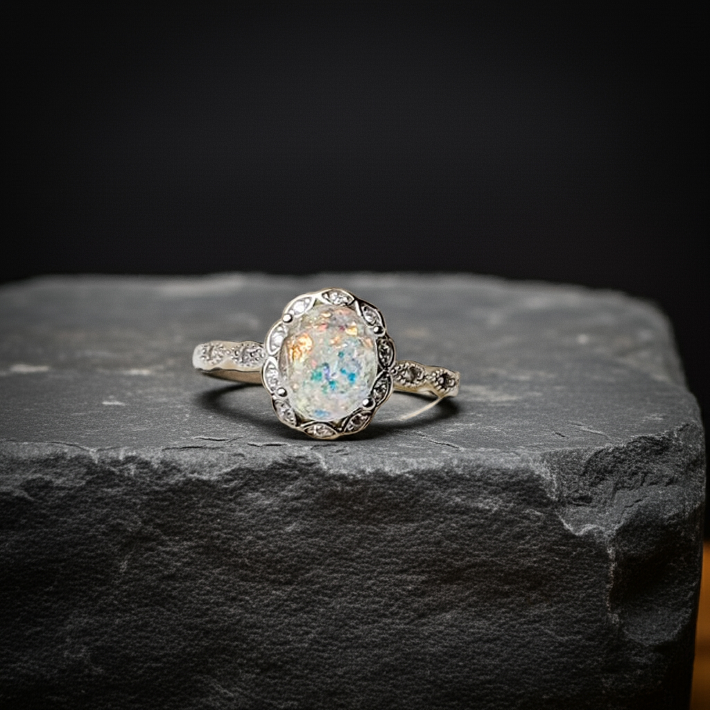 Art Deco Oval Ring - Vintage-Inspired Keepsake with Ashes or Hair