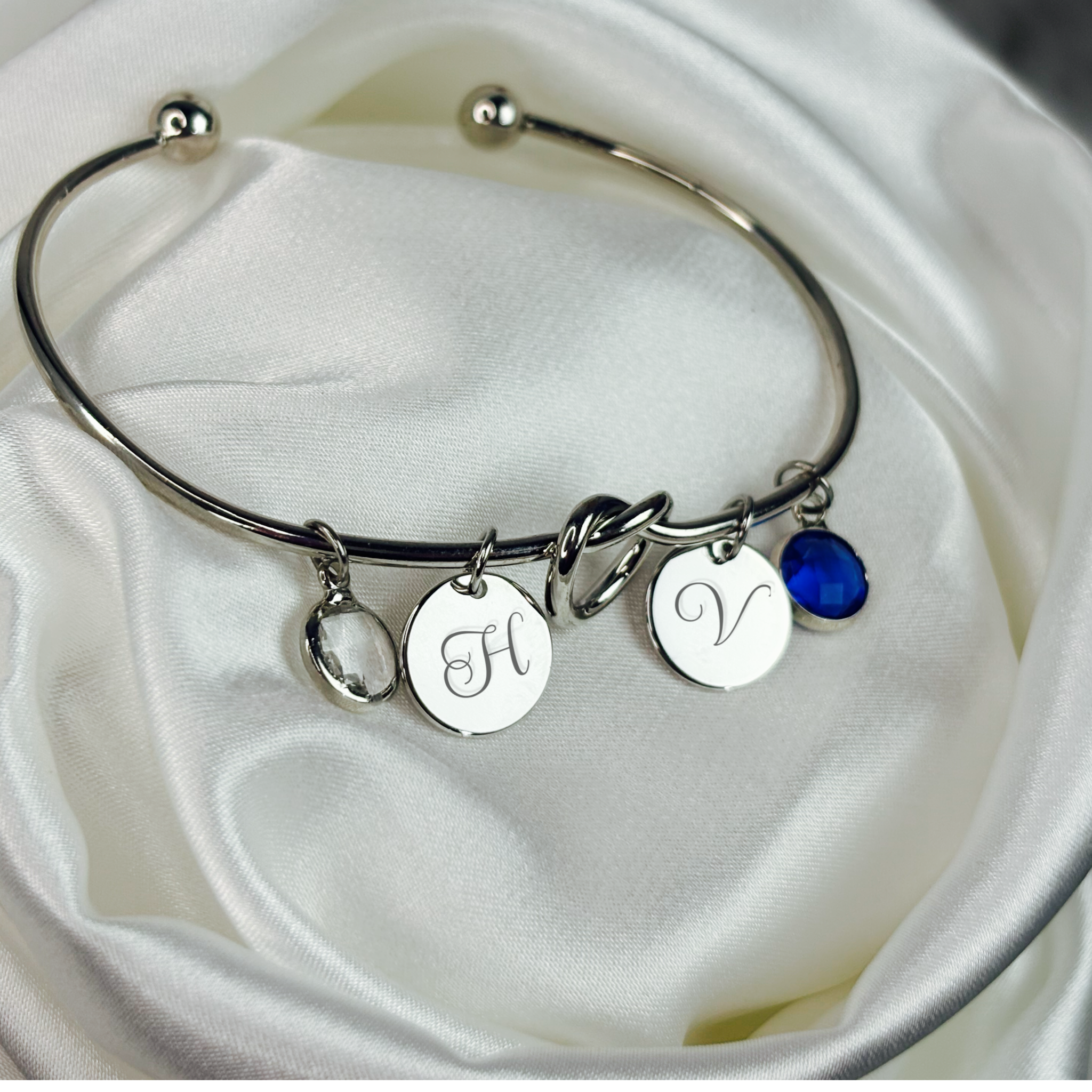 Birthstone and Initial Bracelet - Custom Personalized Gift for Her