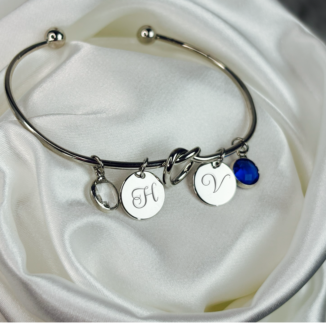 Custom engraved birthstone and initial bracelet