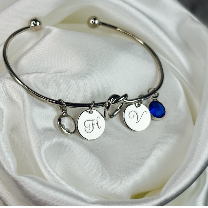 Custom engraved birthstone and initial bracelet