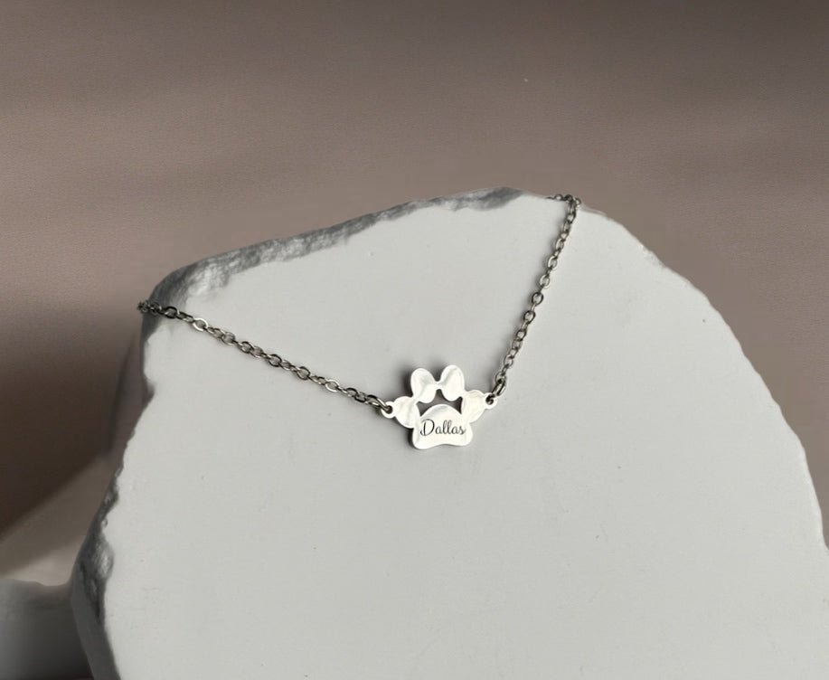 Dog Paw Memorial Bracelet - Custom Engraved Pet Loss Gift