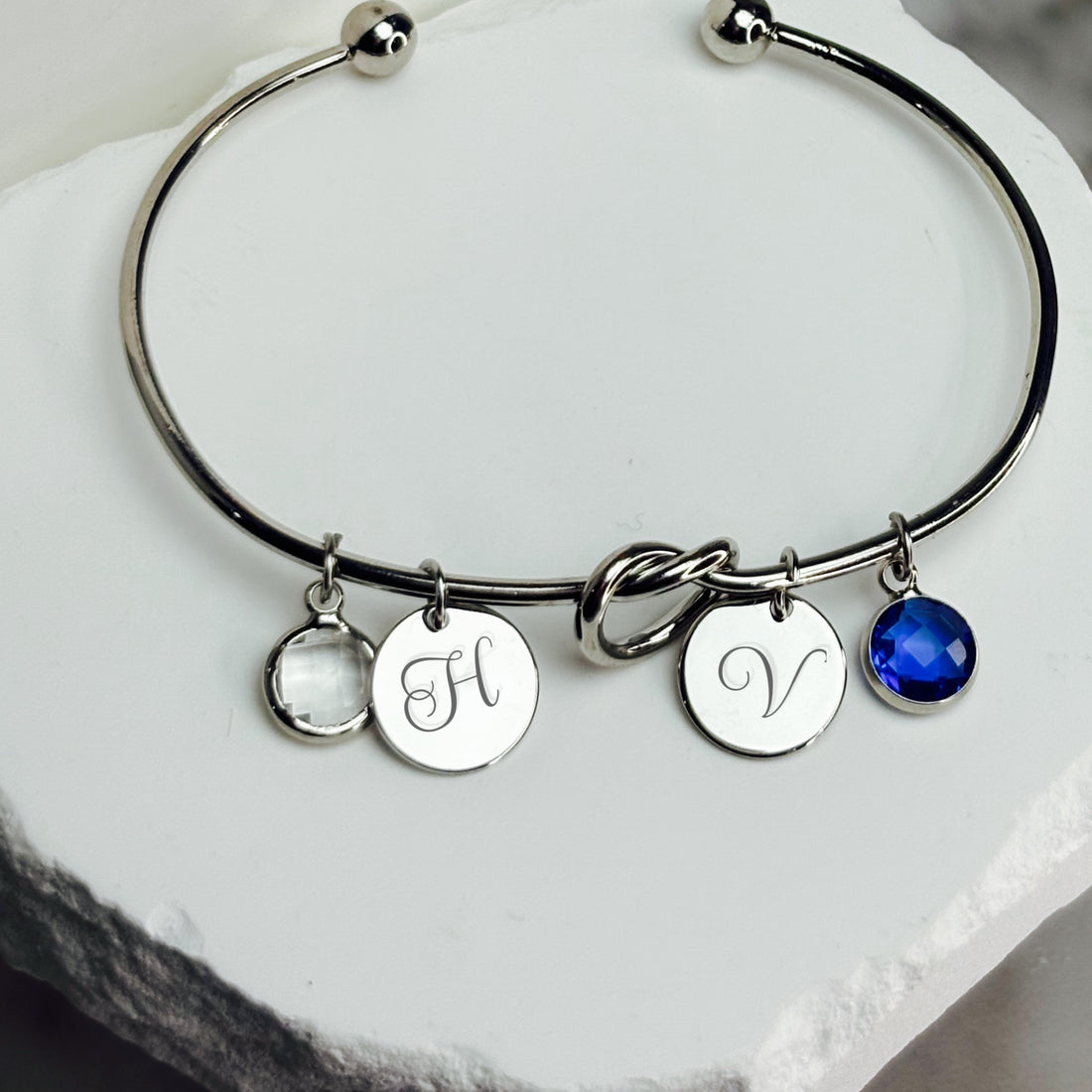 Custom engraved birthstone and initial bracelet