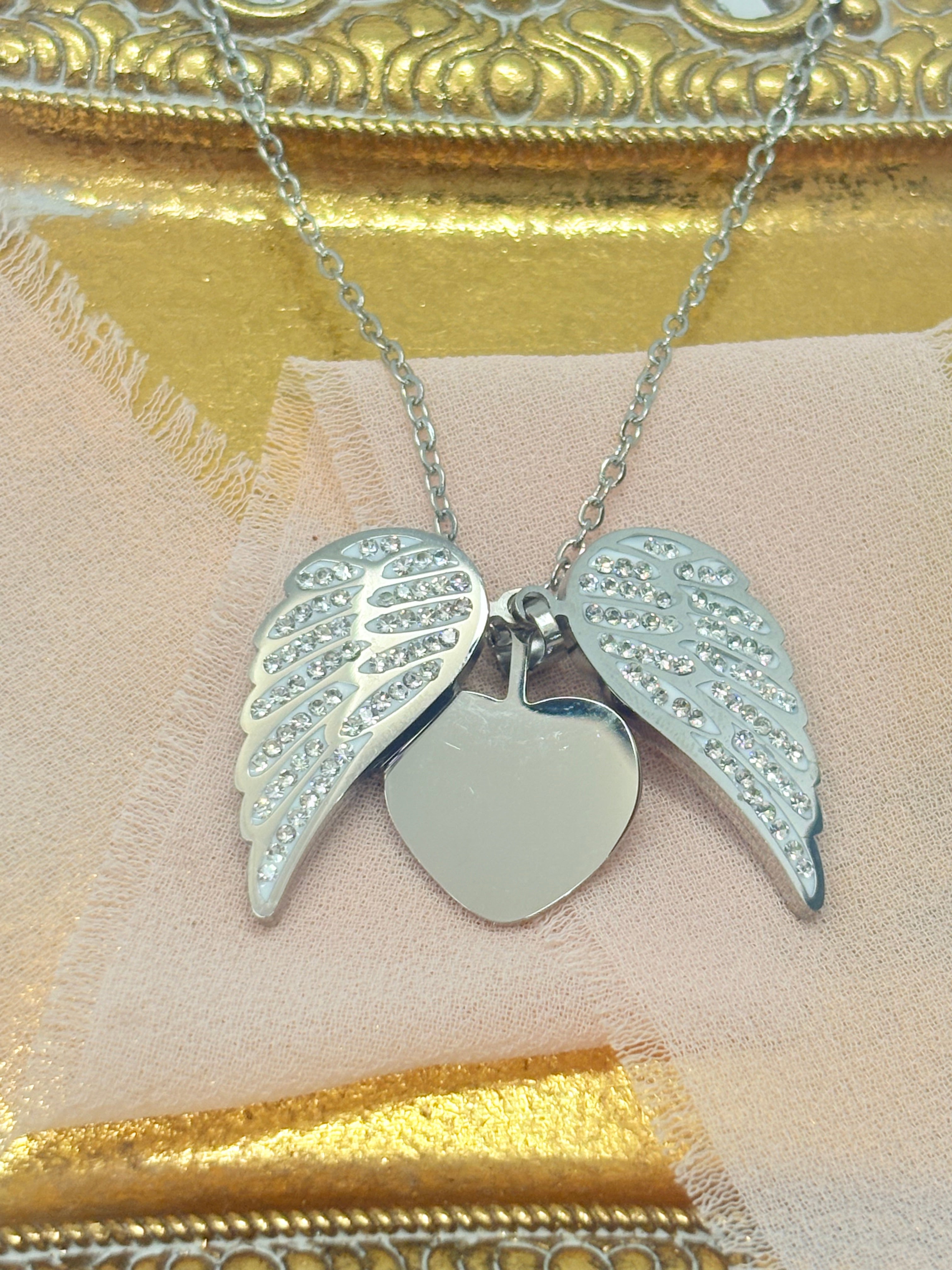 Engravable Angel Wing Heart Necklace – Custom Memorial Jewelry