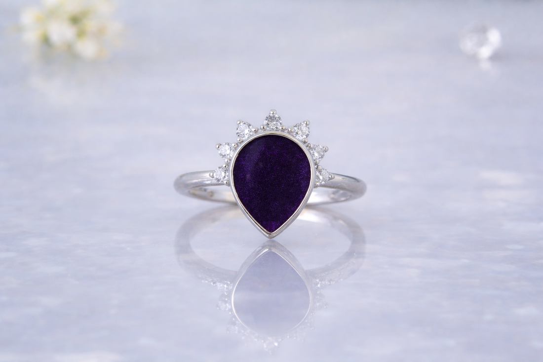 Radiant Teardrop Ashes Ring - Sterling Silver Cremation Jewelry - Grief Keepsake Ring
