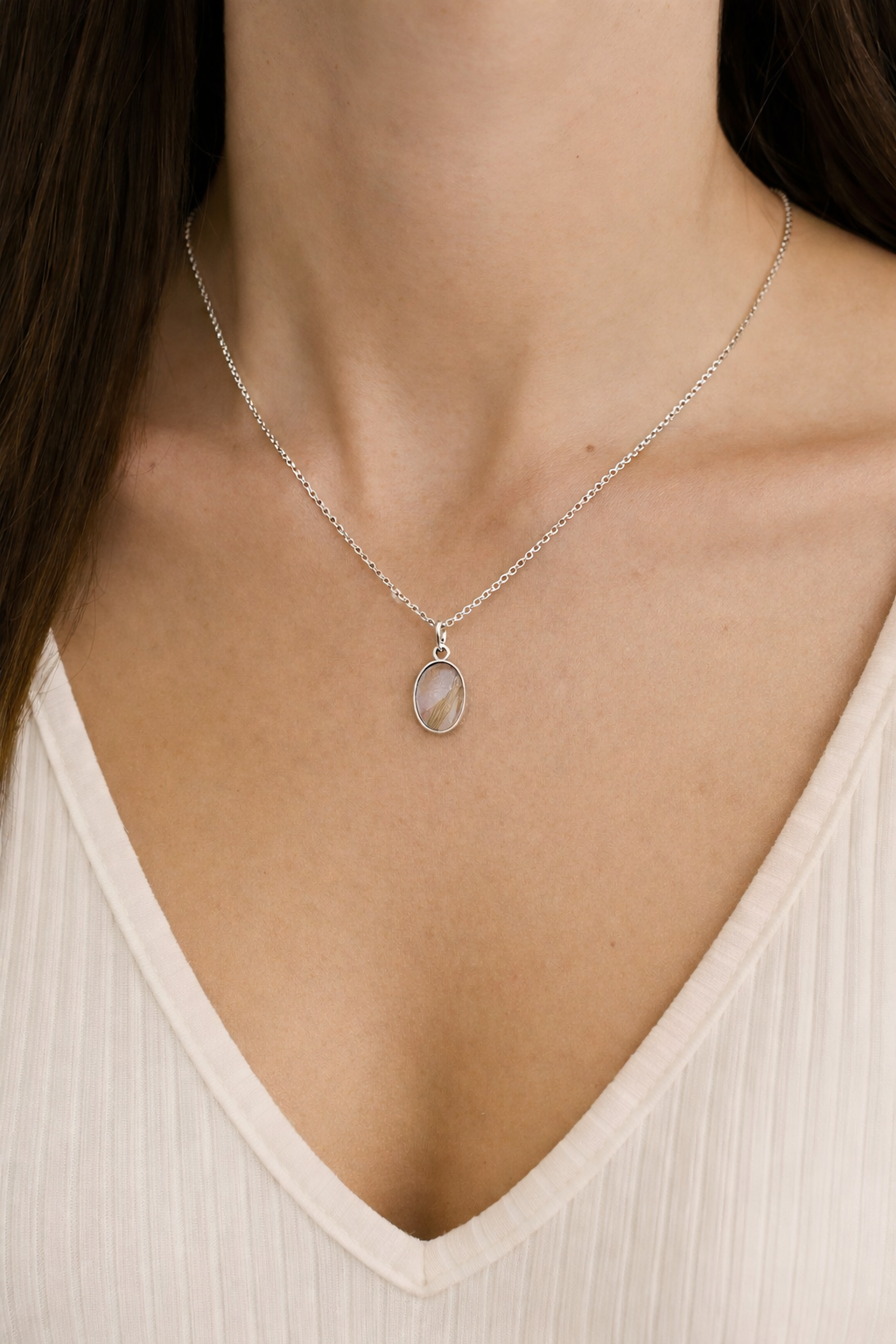 Oval Memorial Necklace – Ashes or Hair Keepsake Jewelry