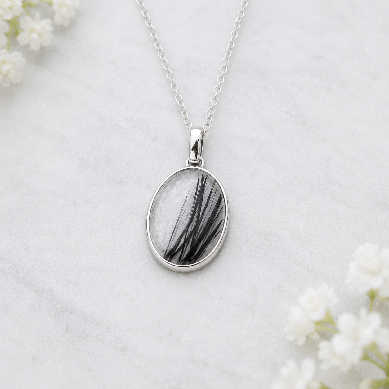 Oval Memorial Necklace – Ashes or Hair Keepsake Jewelry