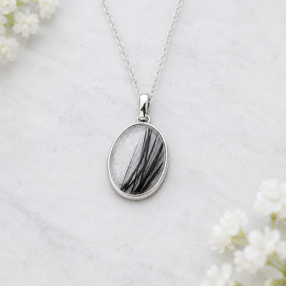 Oval Memorial Necklace – Ashes or Hair Keepsake Jewelry
