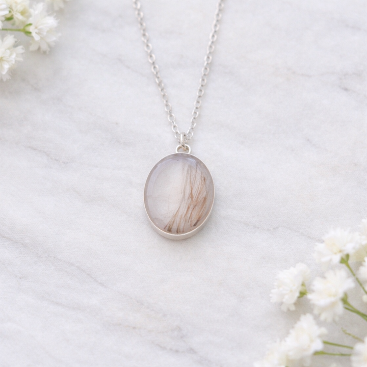 Oval Memorial Necklace – Ashes or Hair Keepsake Jewelry