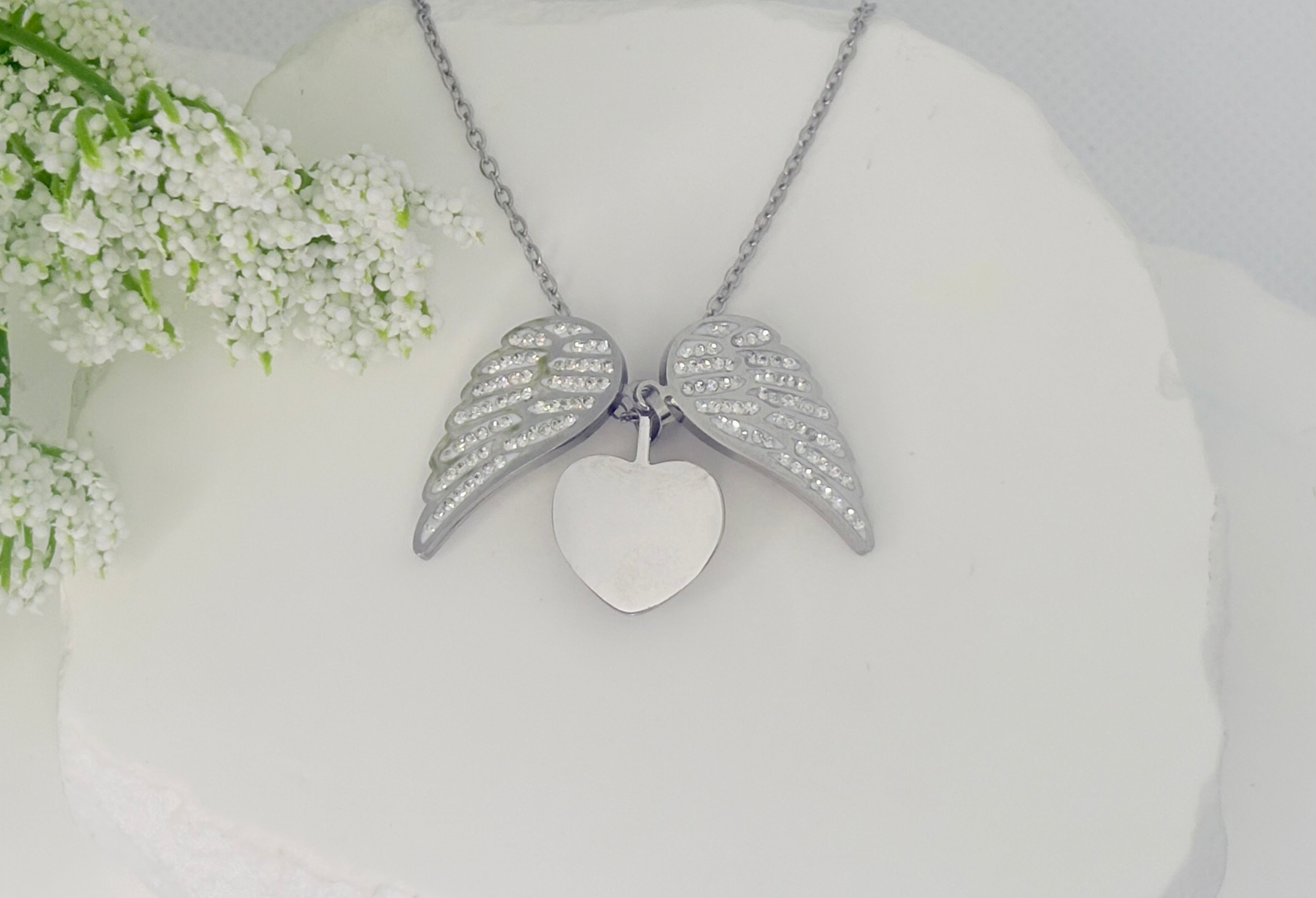 Engravable Angel Wing Heart Necklace – Custom Memorial Jewelry