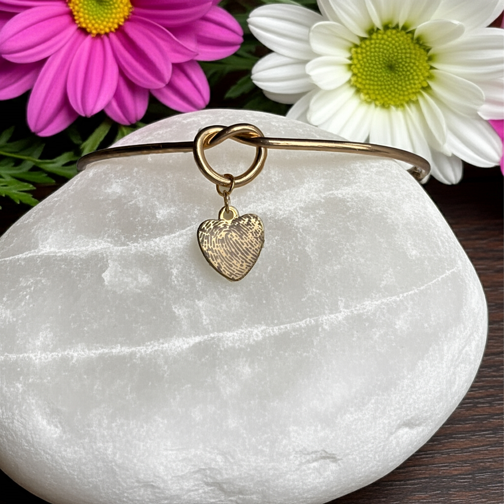 Fingerprint Heart Bracelet - Custom Engraved Memorial Jewelry