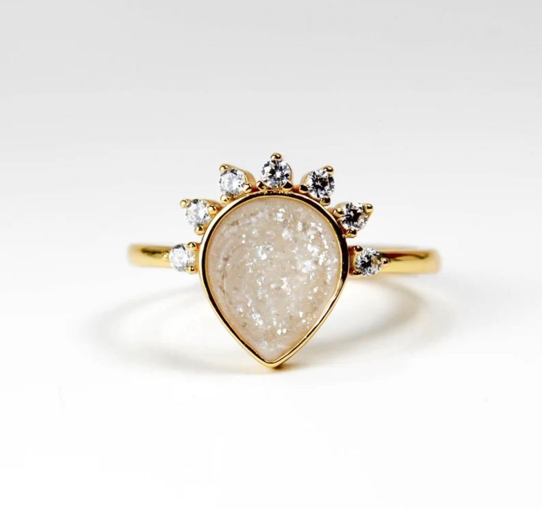 Radiant Teardrop Ashes Ring - Sterling Silver Cremation Jewelry - Grief Keepsake Ring