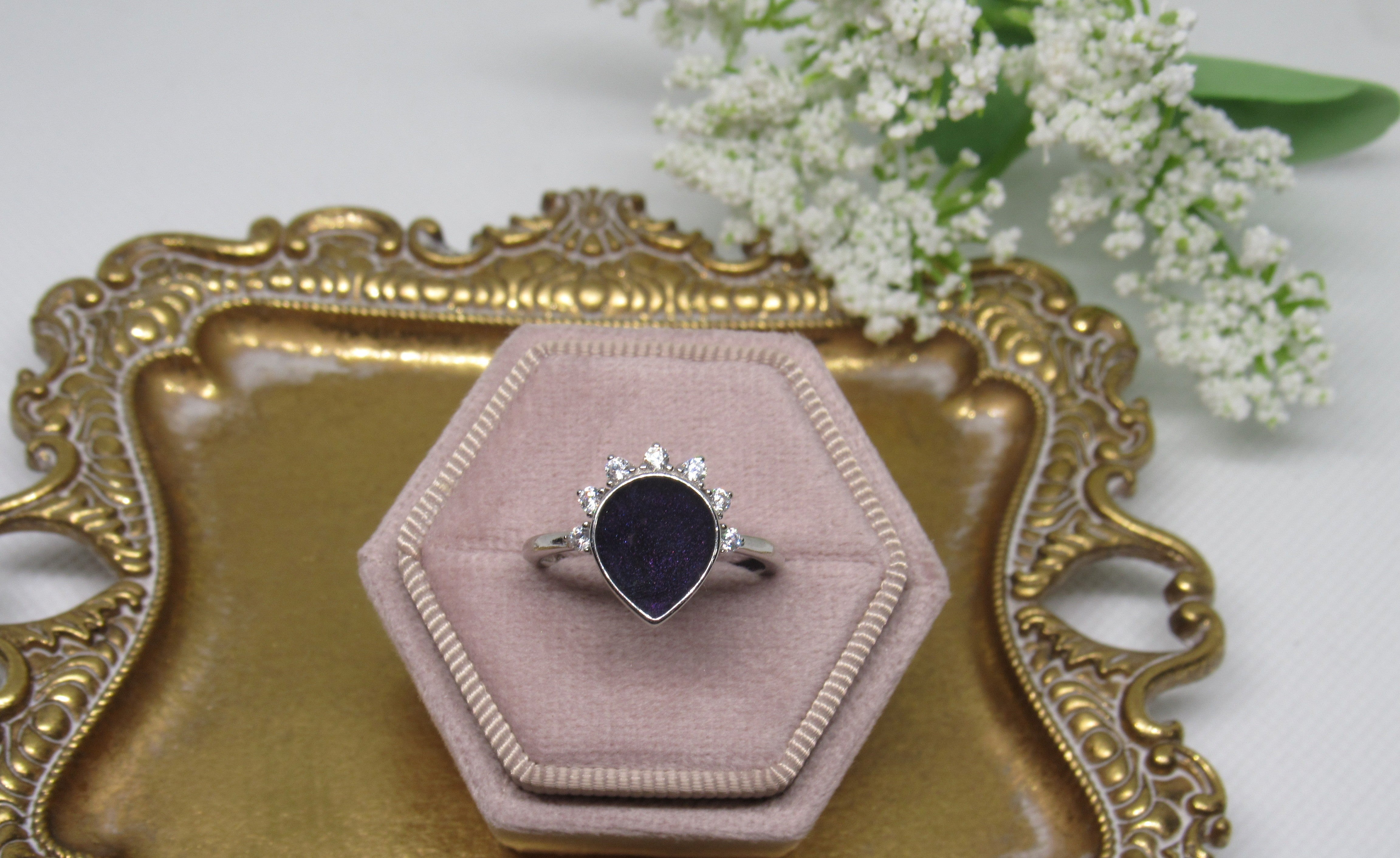 Radiant Teardrop Ashes Ring - Sterling Silver Cremation Jewelry - Grief Keepsake Ring