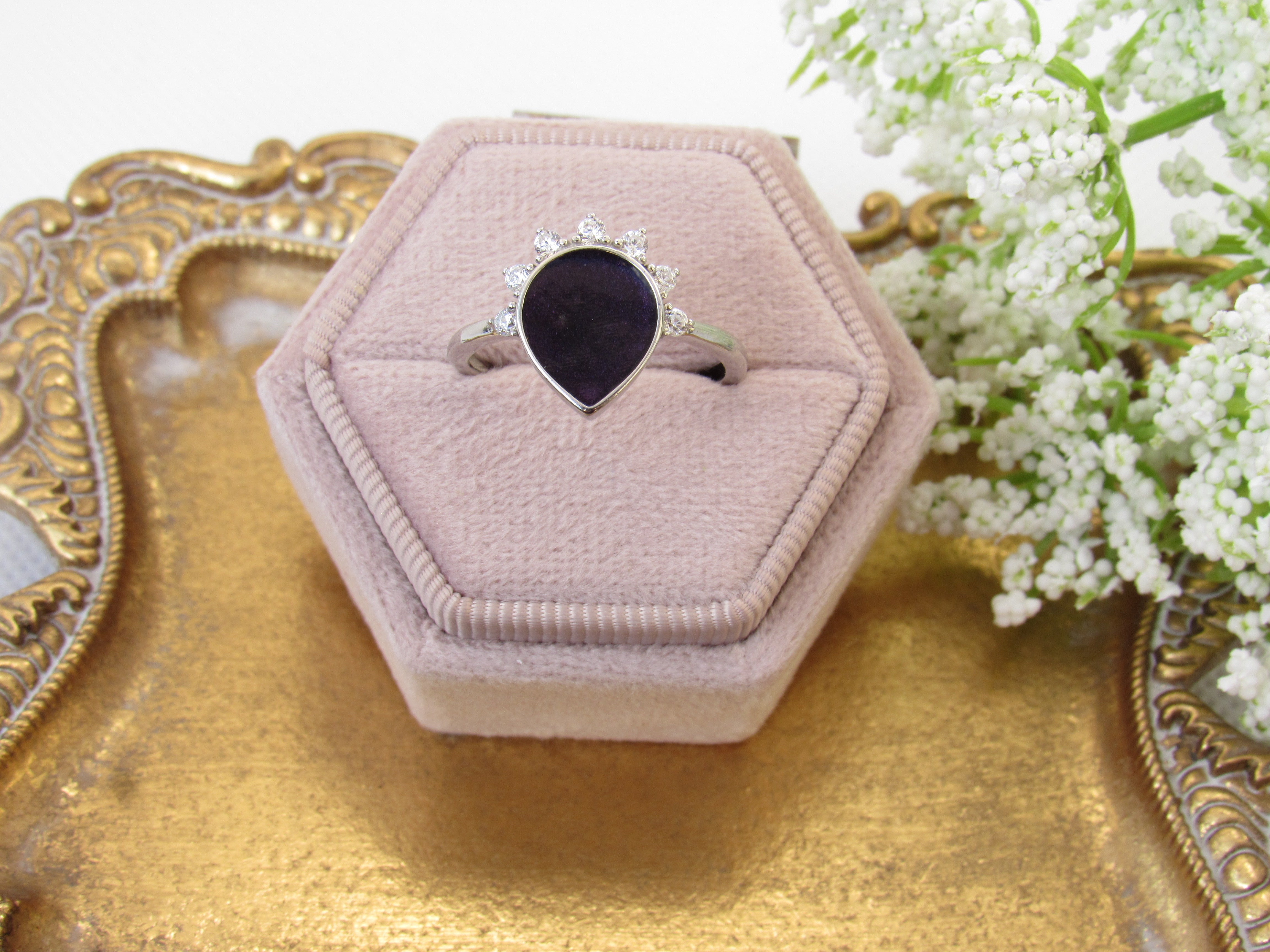 Radiant Teardrop Ashes Ring - Sterling Silver Cremation Jewelry - Grief Keepsake Ring