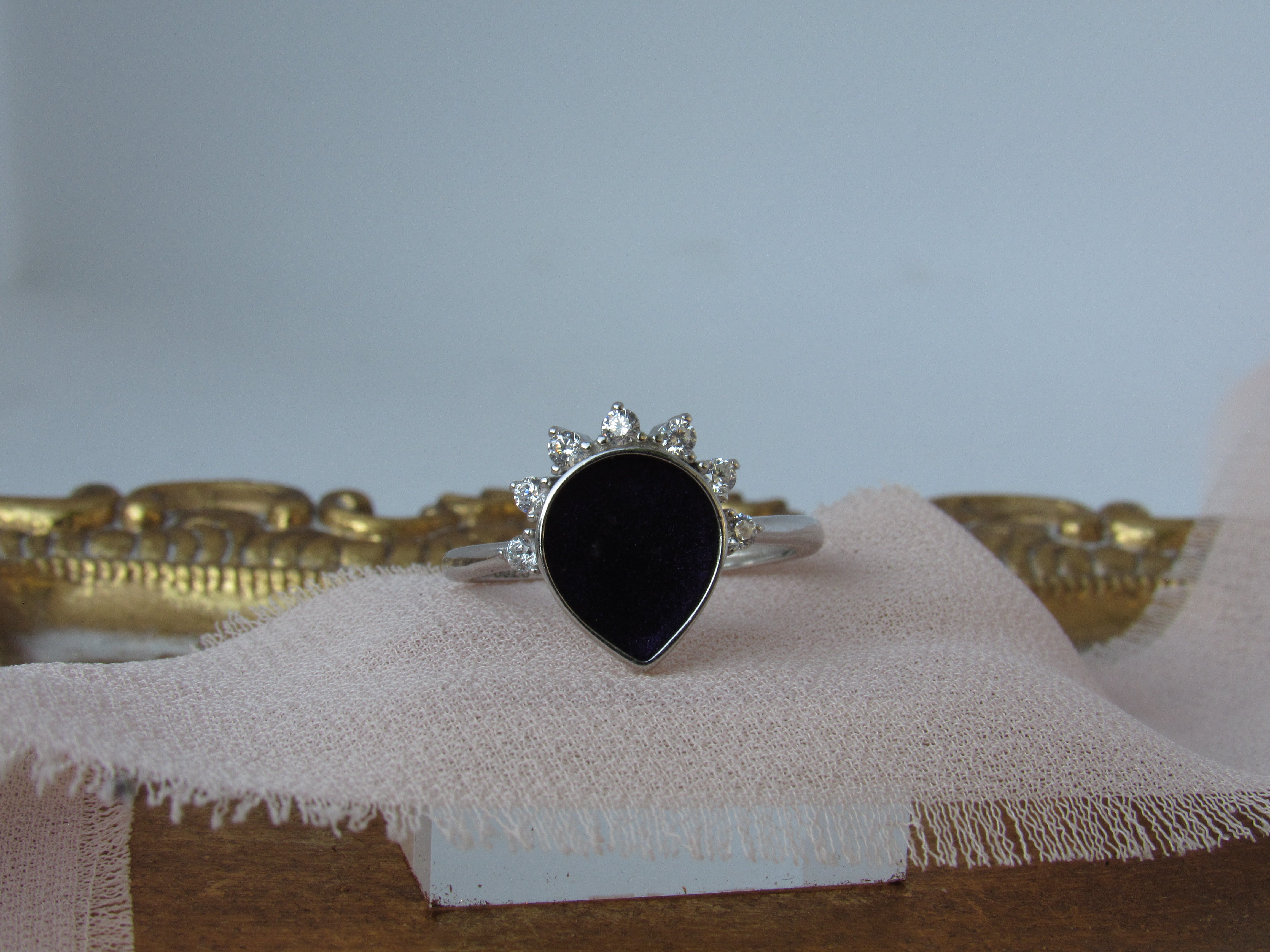 Radiant Teardrop Ashes Ring - Sterling Silver Cremation Jewelry - Grief Keepsake Ring