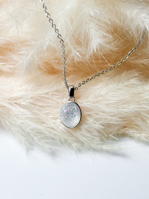 Oval Bezel Necklace - Ashes , Cremation or Breastmilk Memorial Pendant