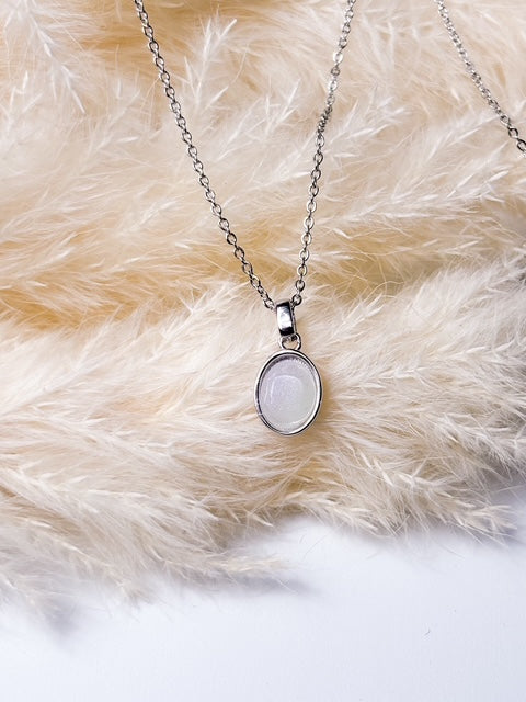 Oval Bezel Necklace - Ashes , Cremation or Breastmilk Memorial Pendant