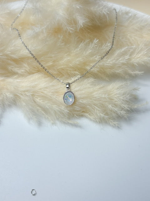 Oval Bezel Necklace - Ashes , Cremation or Breastmilk Memorial Pendant