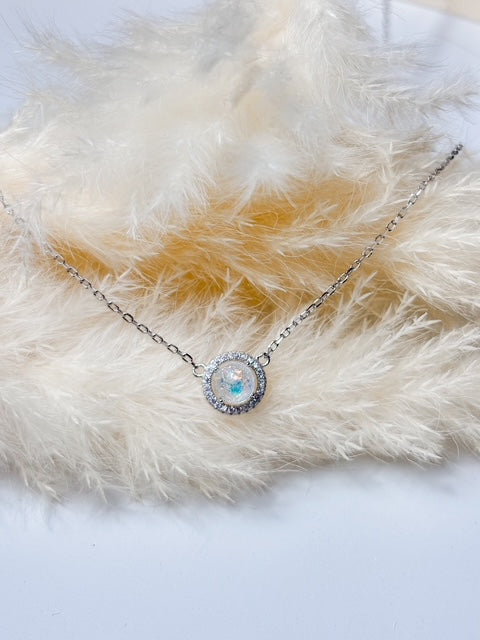 Round Halo Necklace - Ashes or Keepsake Memorial Pendant