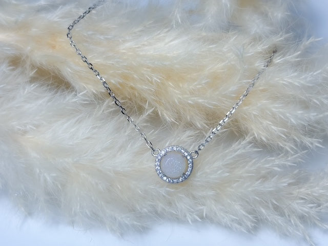 Round Halo Necklace - Ashes or Keepsake Memorial Pendant