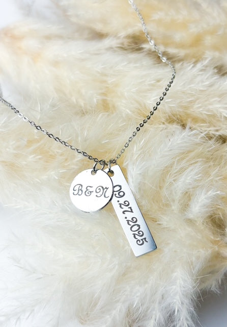 2 Charm Necklace - Engraved Initial and Birthstone Pendant