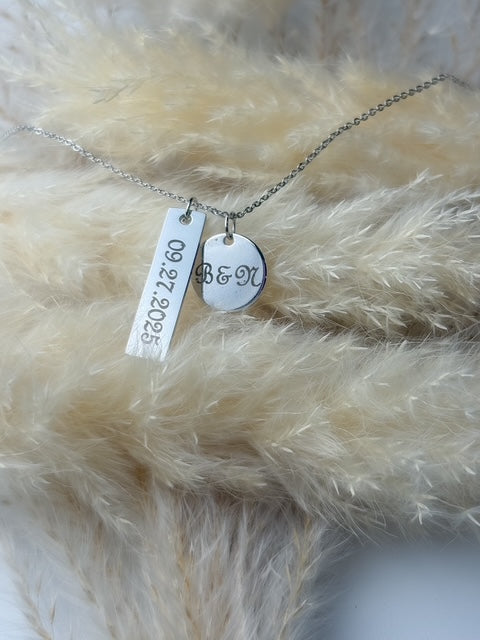 2 Charm Necklace - Engraved Initial and Birthstone Pendant