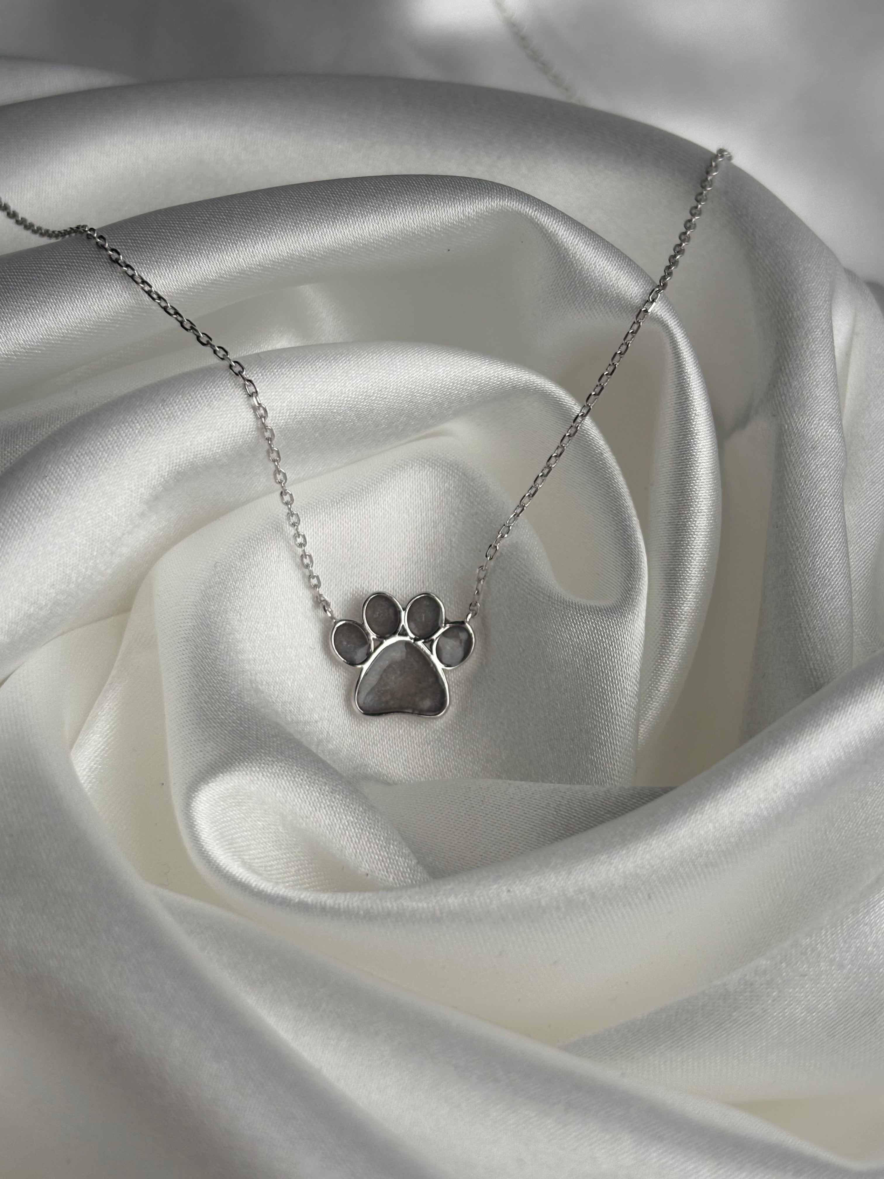 Paw Print on My Heart Necklace - Pet Ashes or Fur Memorial Jewelry
