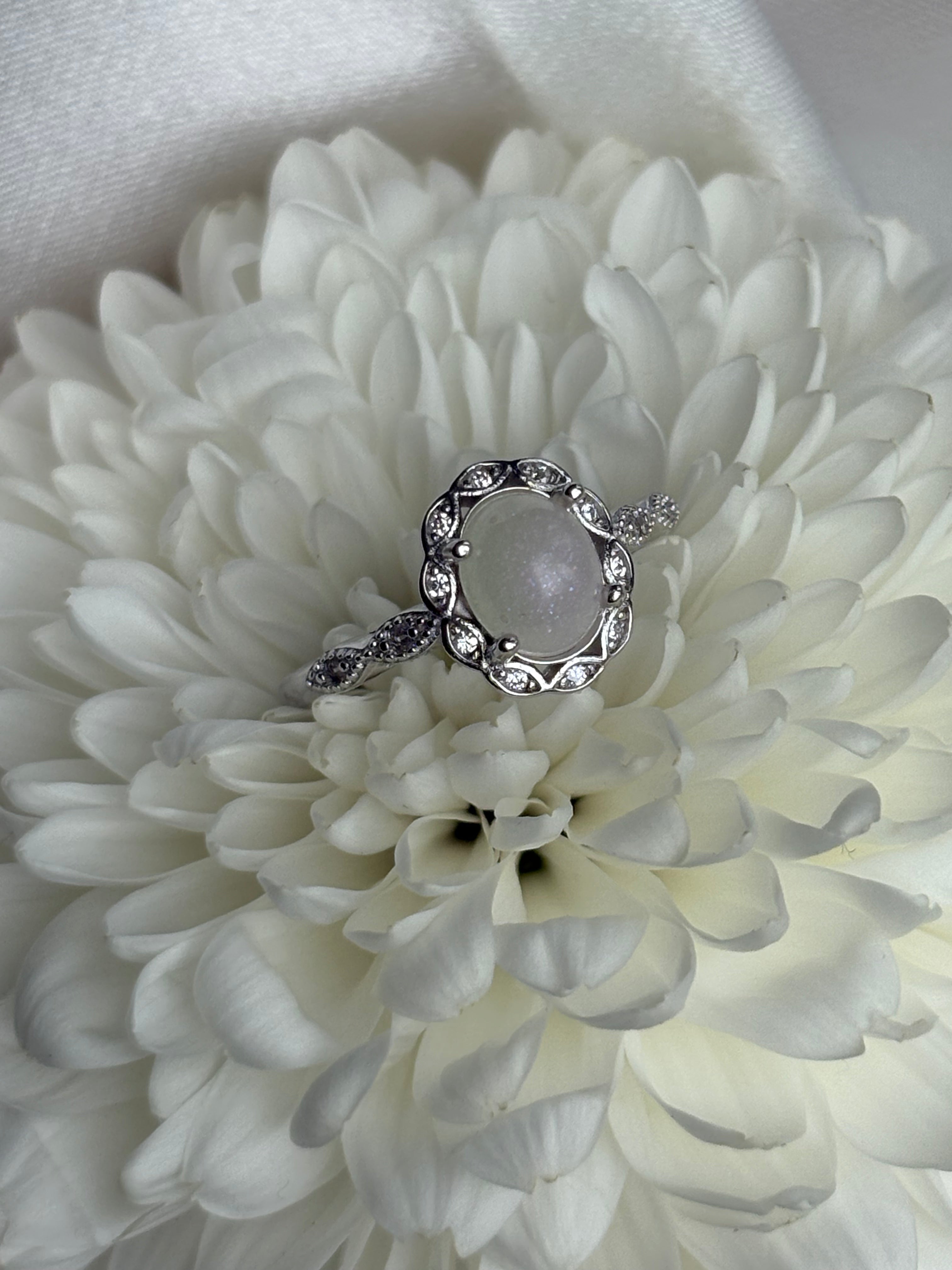 Art Deco Oval Ring - Vintage-Inspired Keepsake with Ashes or Hair