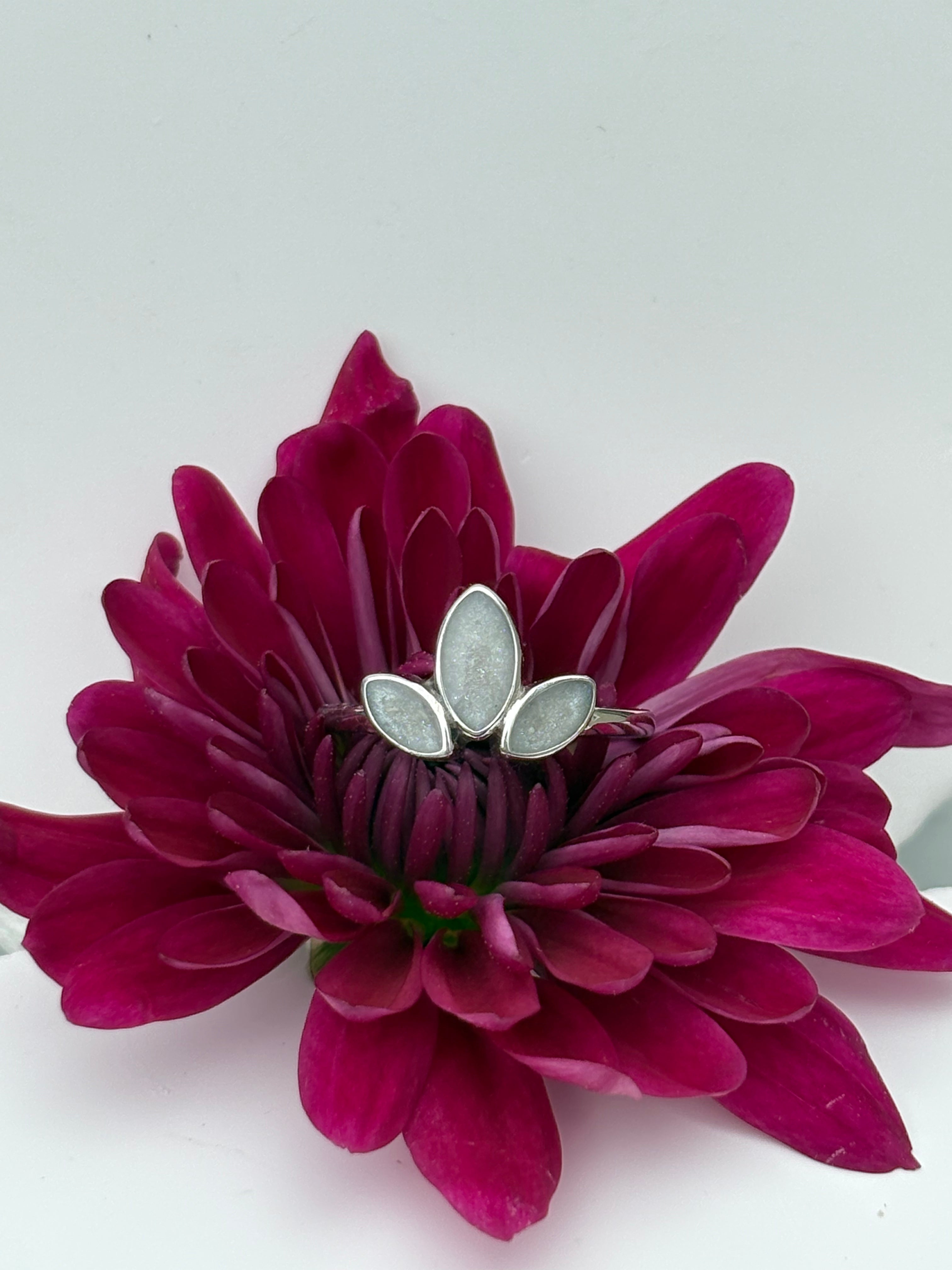 Trinity Bloom Memorial Ring - Custom Ashes Ring - Cremation Keepsake Jewelry