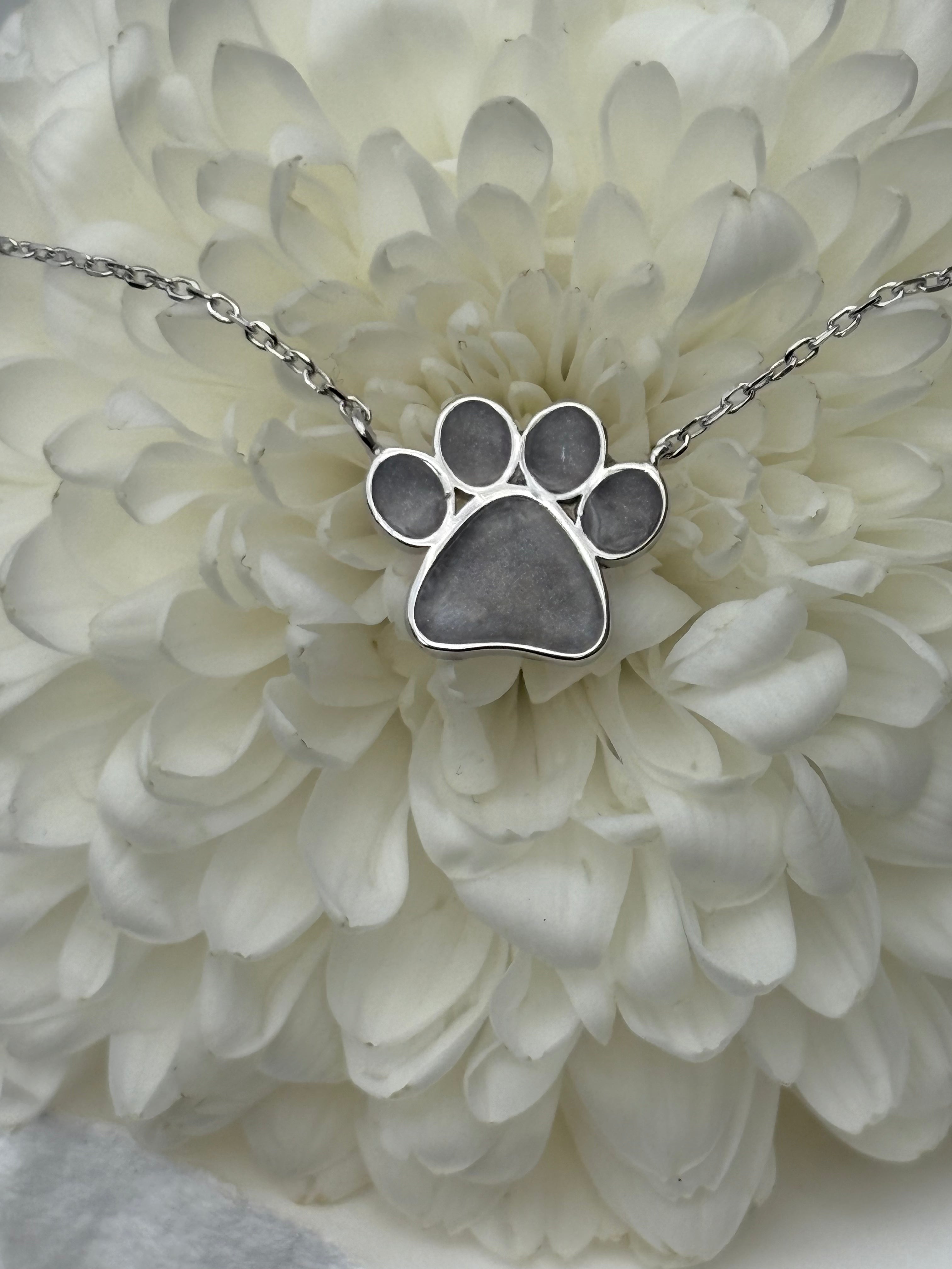 Paw Print on My Heart Necklace - Pet Ashes or Fur Memorial Jewelry