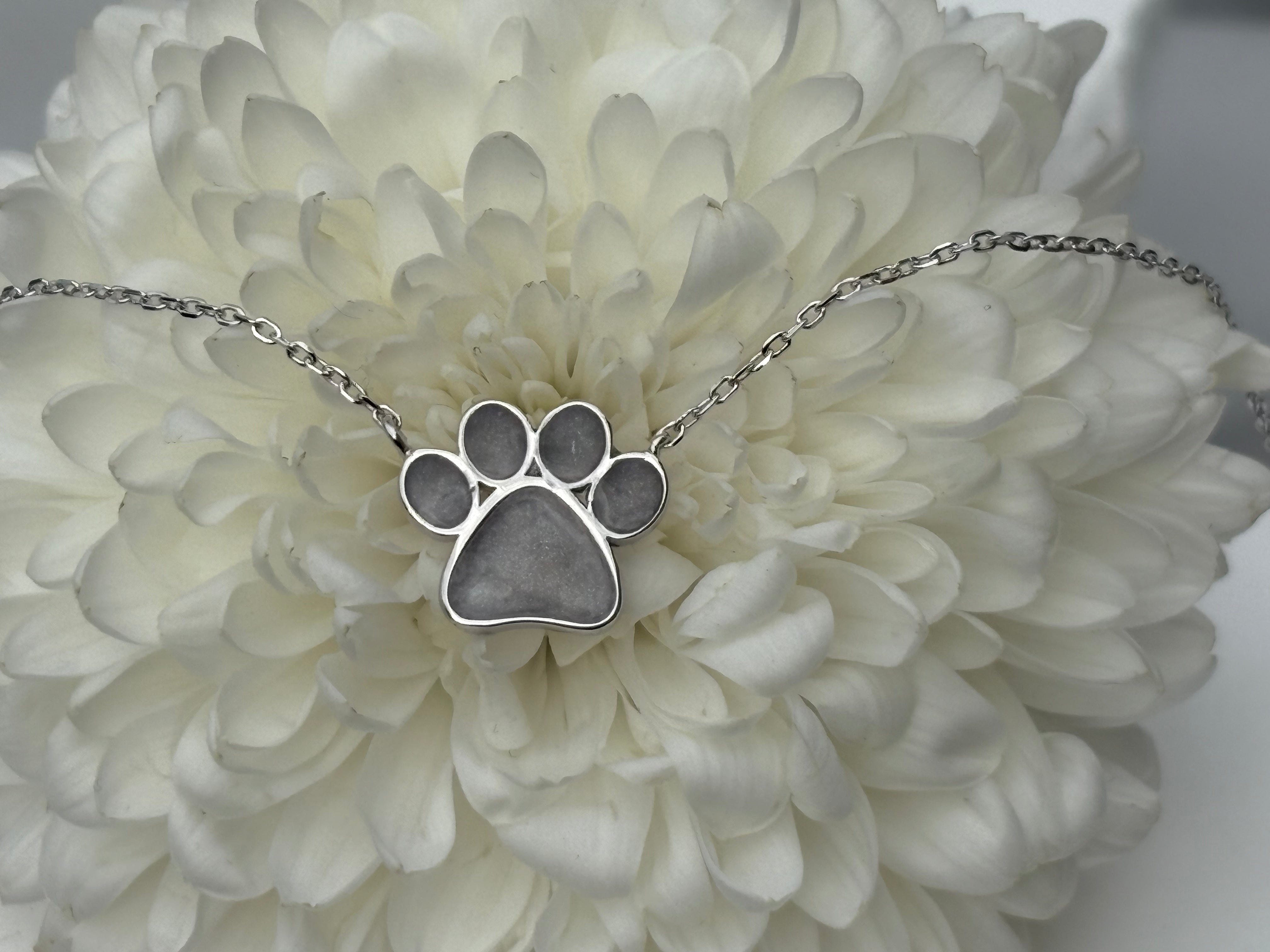 Paw Print on My Heart Necklace - Pet Ashes or Fur Memorial Jewelry