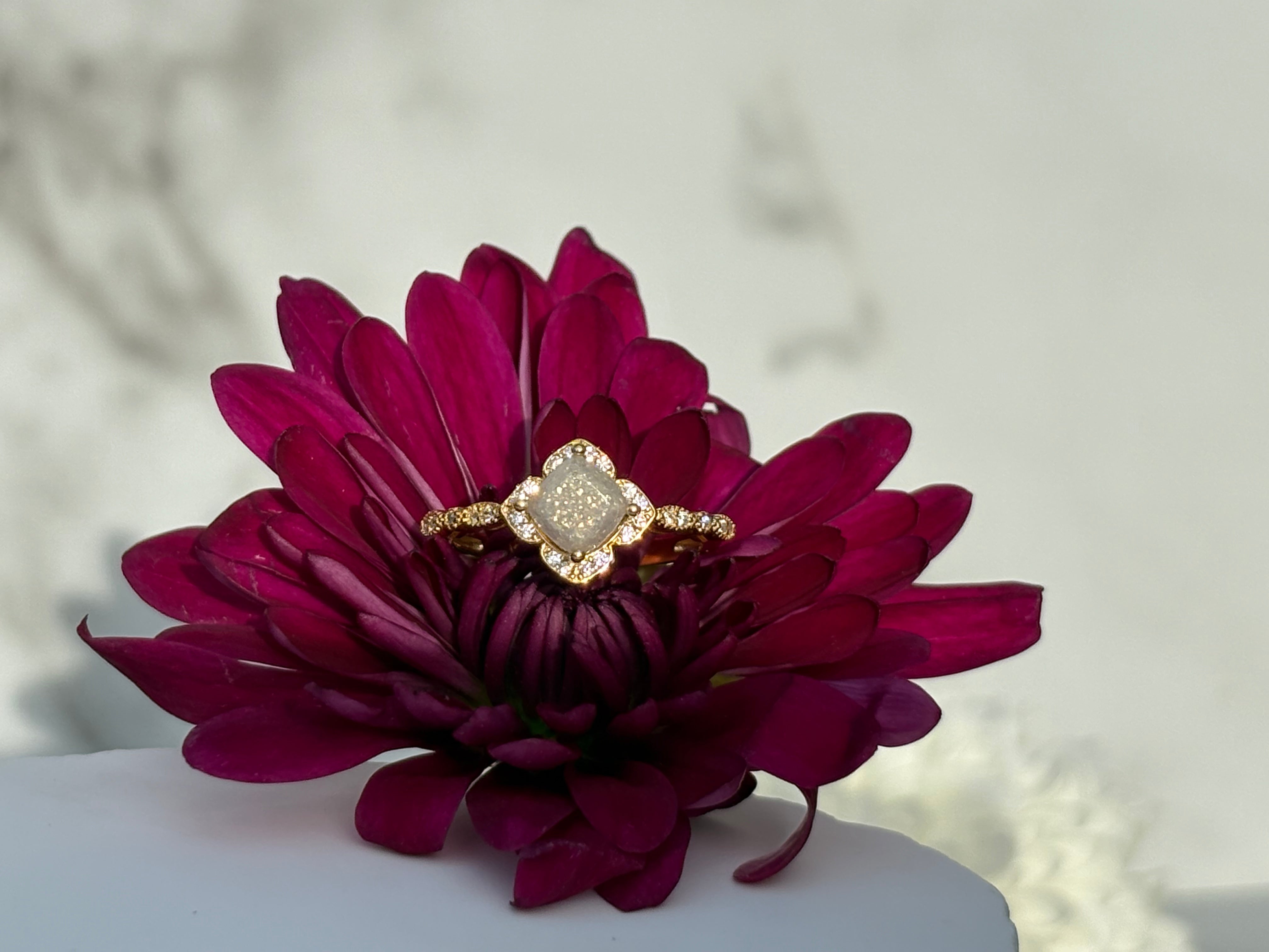 Cushion Cut Keepsake Ring - Memorial Jewelry for Ashes or Flowers