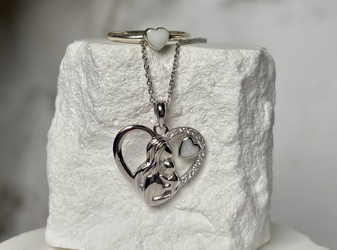 Mother's Heart Necklace & Ring Set