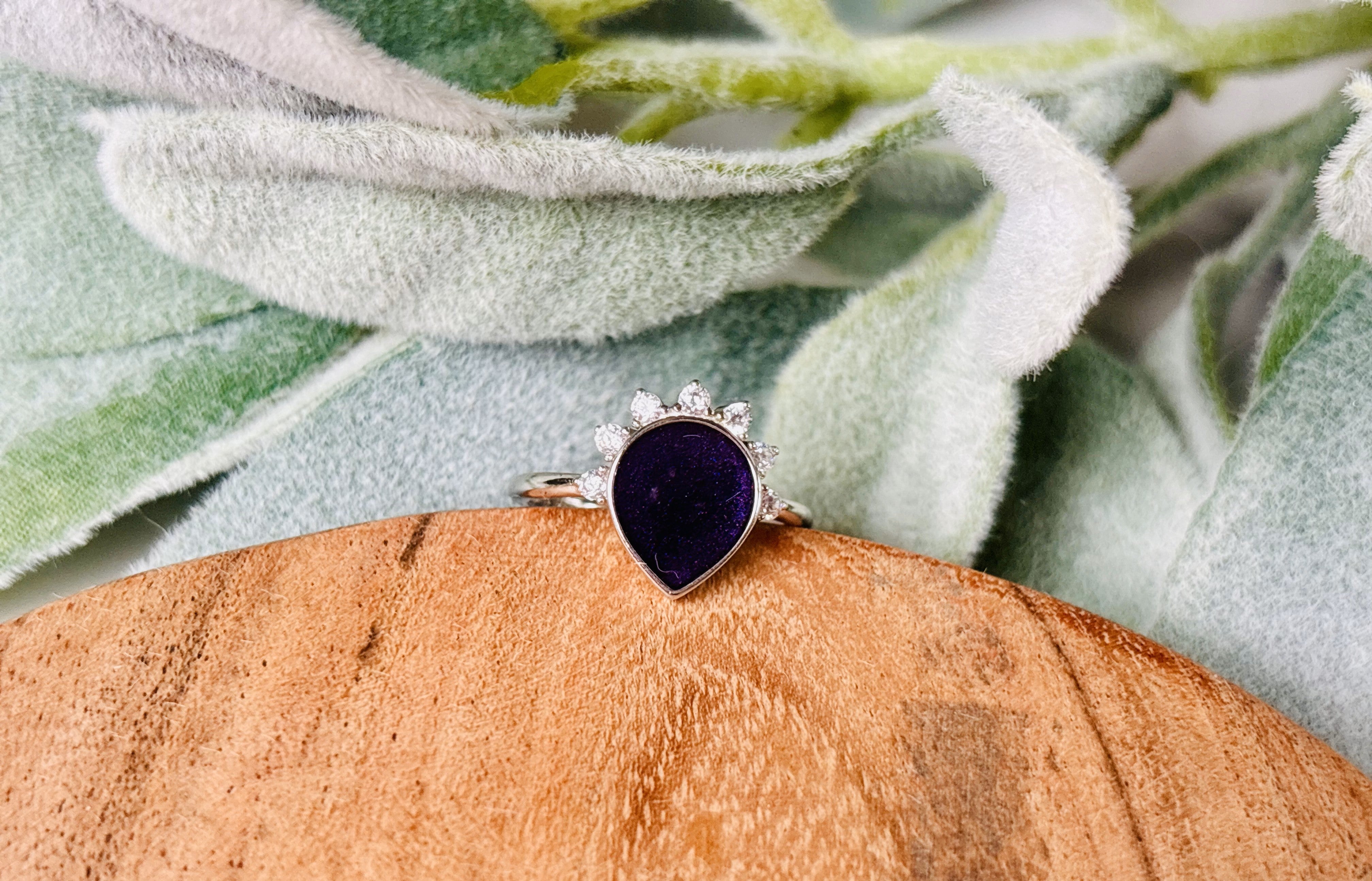 Radiant Teardrop Ashes Ring - Sterling Silver Cremation Jewelry - Grief Keepsake Ring