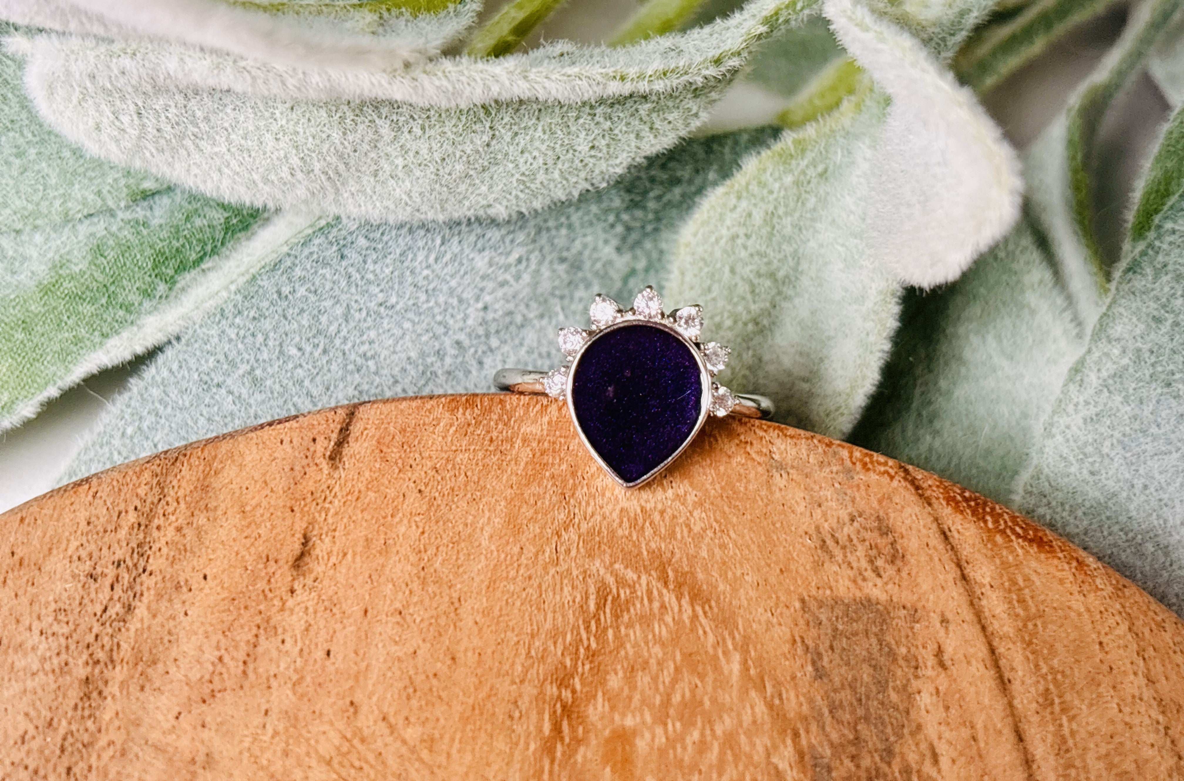 Radiant Teardrop Ashes Ring - Sterling Silver Cremation Jewelry - Grief Keepsake Ring