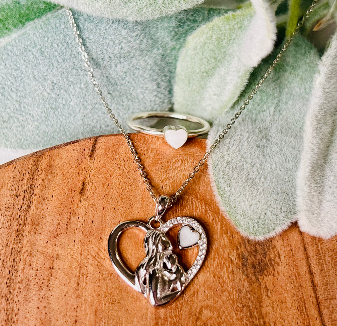 Mother's Heart Necklace & Ring Set