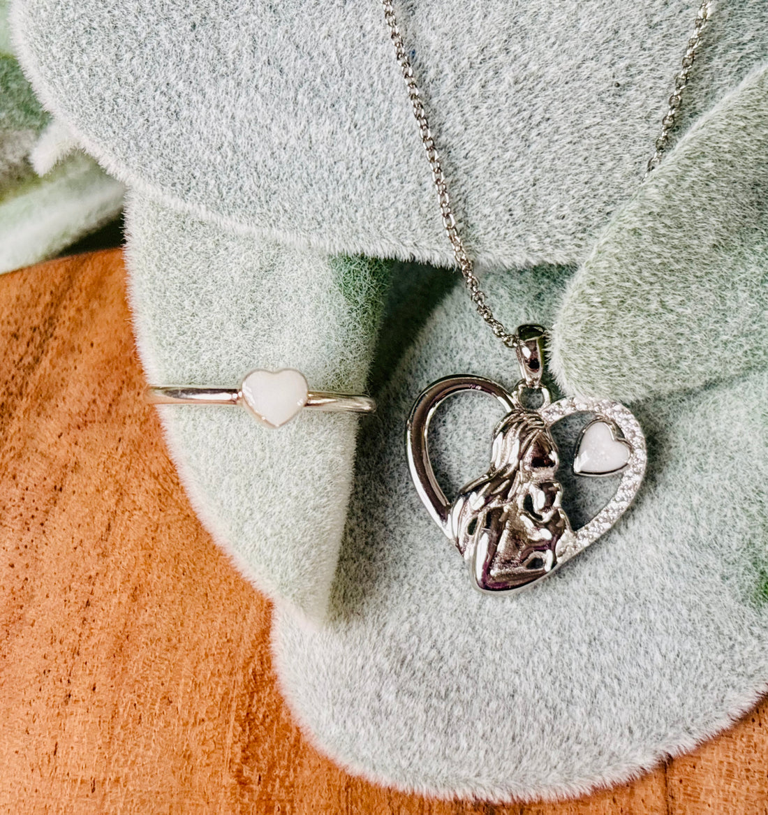 Mother's Heart Necklace & Ring Set