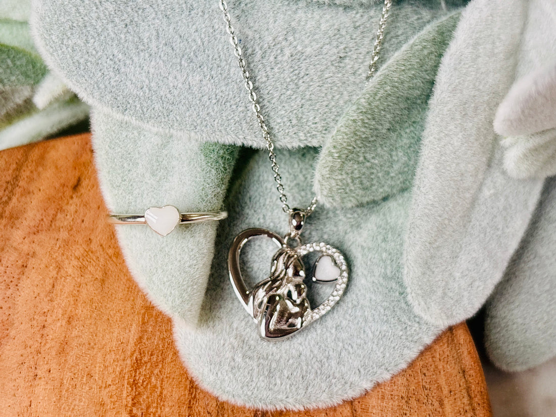 Mother's Heart Necklace & Ring Set