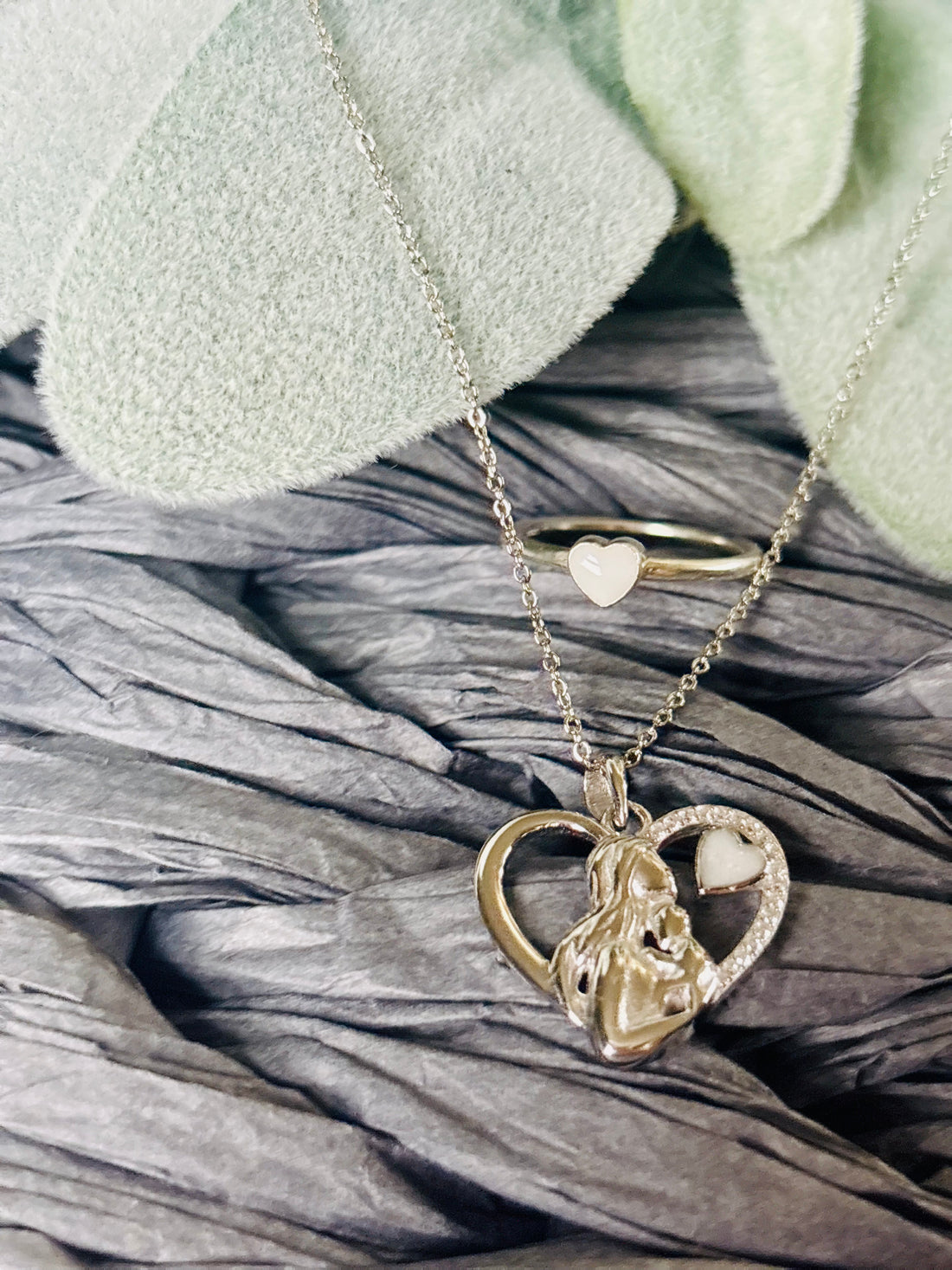 Mother's Heart Necklace & Ring Set
