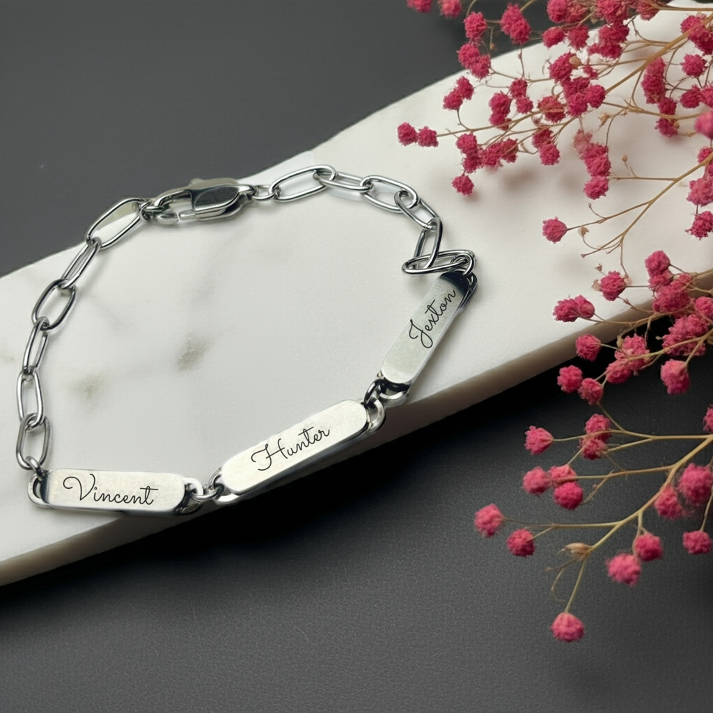 Paperclip Name Bracelet - Custom Engraved Jewelry for Moms