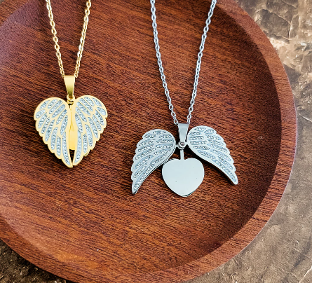Engravable Angel Wing Heart Necklace – Custom Memorial Jewelry