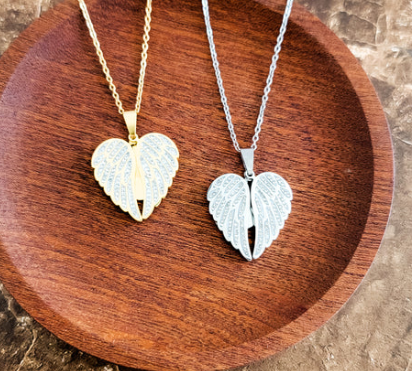 Engravable Angel Wing Heart Necklace – Custom Memorial Jewelry