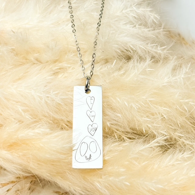 Handwriting or Drawing Necklace - Custom Engraved Jewelry