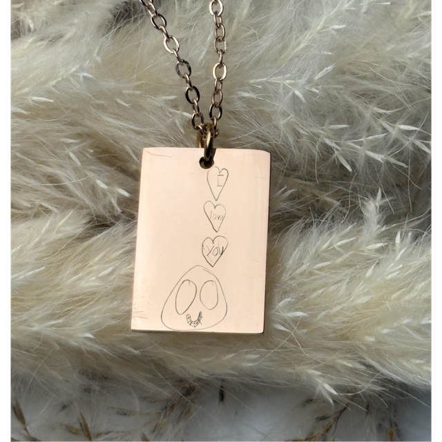 Handwriting or Drawing Necklace - Custom Engraved Jewelry