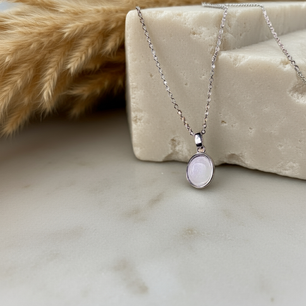 Oval Bezel Necklace - Ashes , Cremation or Breastmilk Memorial Pendant